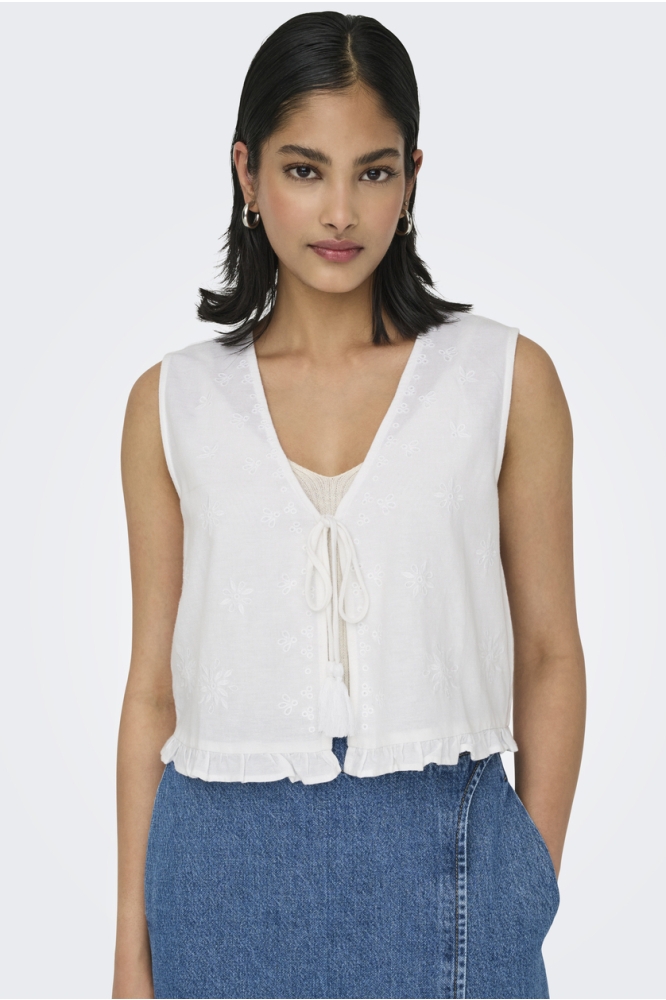 ONLJAKIRI LINEN S/L EMB VEST PTM 15346503 BRIGHT WHITE